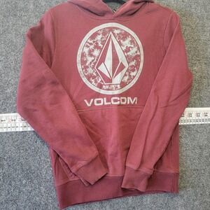 Volcom Burgundy Hooded Sweatshirt Mens Size Small Logo Graphic Pullover